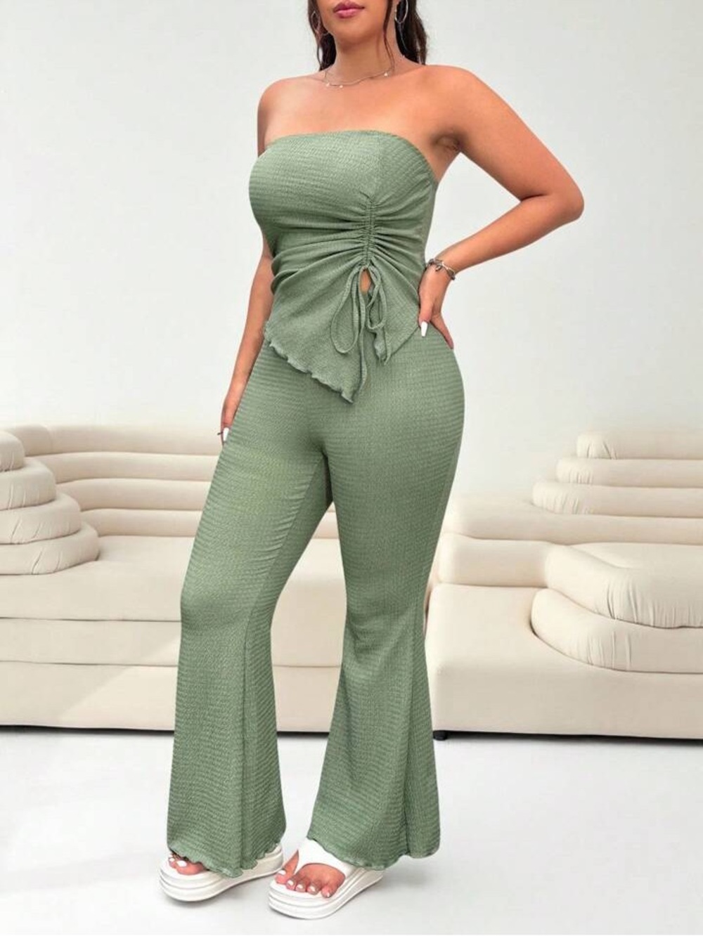 Strapless Ruched set - Sage Green